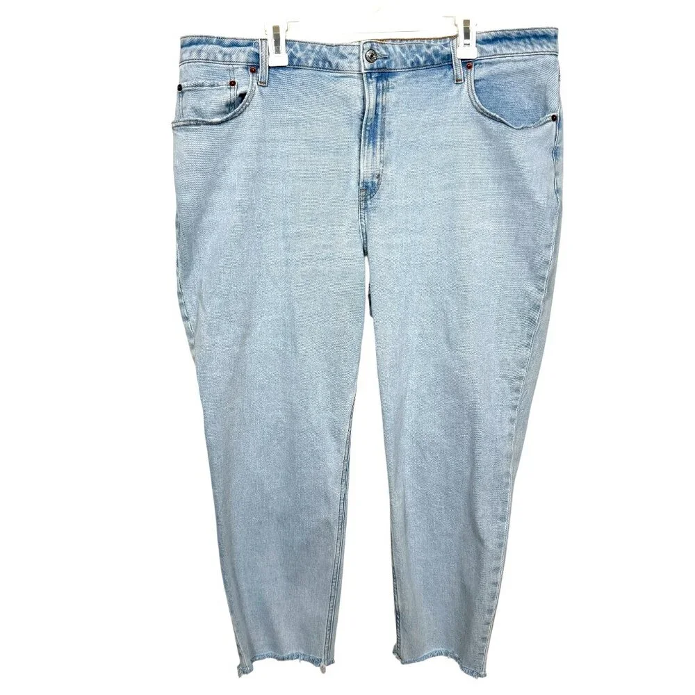 Abercrombie & Fitch Mom High Rise Jeans Womens 35 | 20R Blue Curve Love Raw Hem